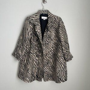 Caroline Rose Beige Black Animal Print Open Front Long Jacket Oversized